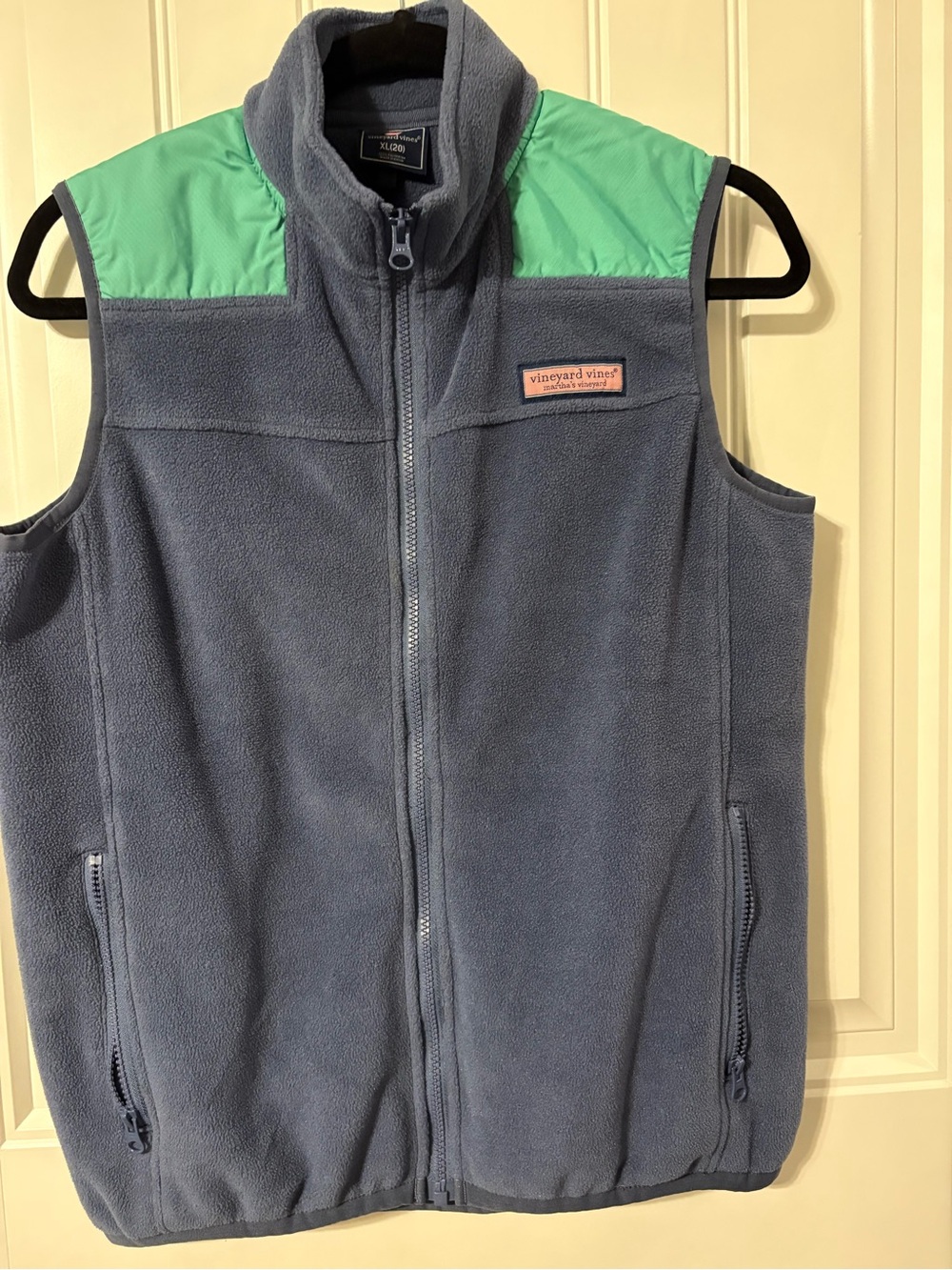 Vineyard Vines Kids Blue Fleece Vest with Mint Shoulder Panels